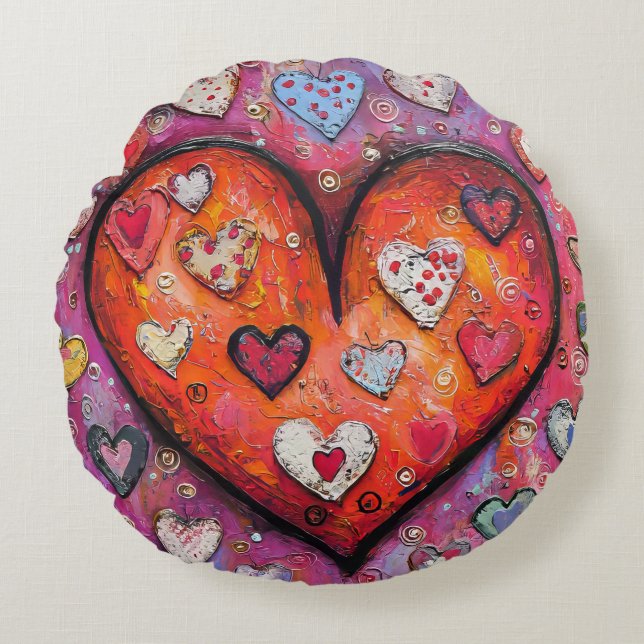 Almofada Redonda Corações Folclóricos (Frente)
