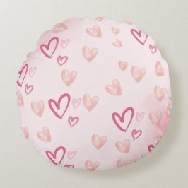 Almofada Redonda Corações Rosa Adoráveis