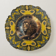 Corajoso Leo Zodiac Dourado Amarelo-Mandala