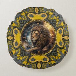 Almofada Redonda Corajoso Leo Zodiac Dourado Amarelo-Mandala