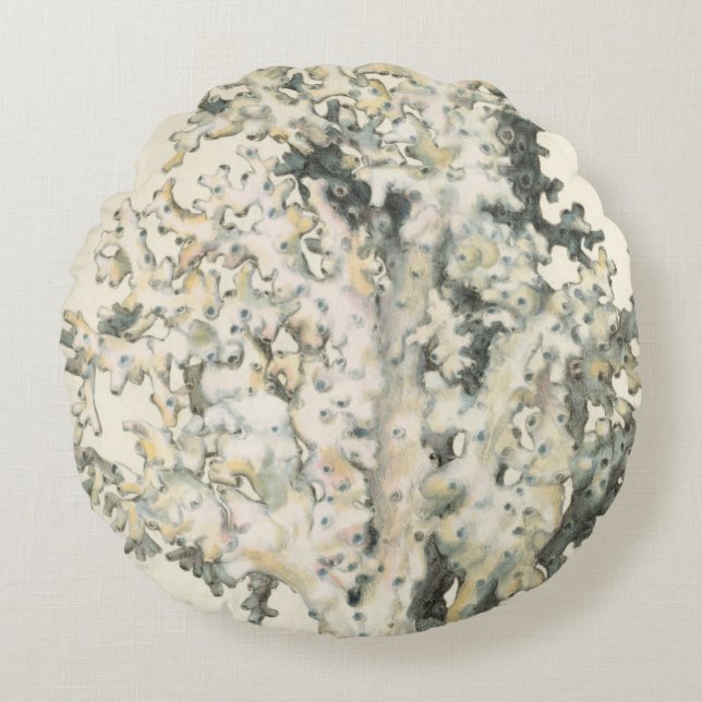 Almofada Redonda Coral de Aquarela Antiquada (Frente)