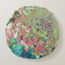 Almofada Redonda Coral Elegante e Chartreuse Limelight Hydrangea