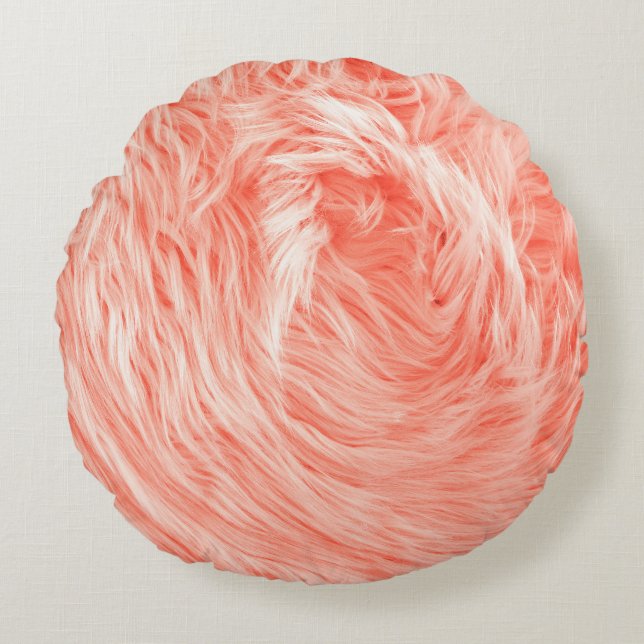 Almofada Redonda Coral Fluffy Pele: Tendência 2019. (Frente)