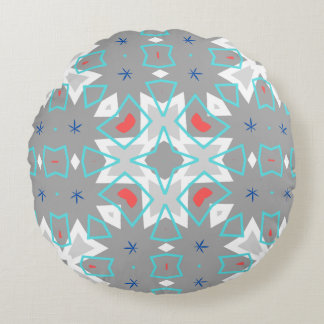 Almofada Redonda Coral Gray Mandala Pattern | Geometric Floral Boho