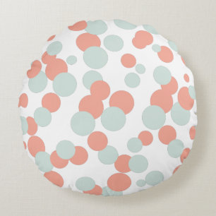 Almofada Redonda Coral & Mint Bubbles Confetti Padrão Travesseiro r