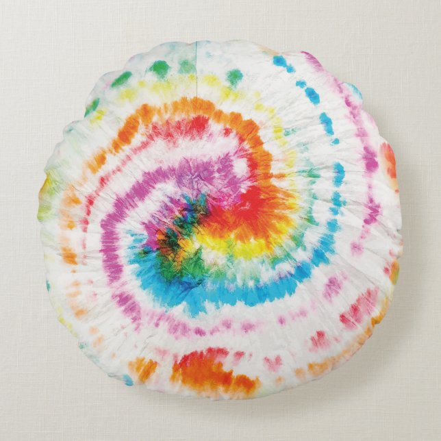 Almofada Redonda Corante espiral, padrão de espiral arco-íris (Frente)
