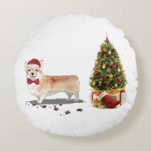 Corgi Engraçado Cachorro de Natal com Árvore