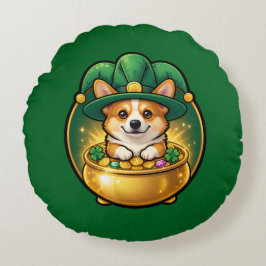 Almofada Redonda Corgi Leprechaun Pot of Gold St. Patrick’s Day T