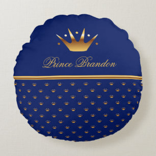 Almofada Redonda Coroa Dourada no Travesseiro decorativo Real Azul