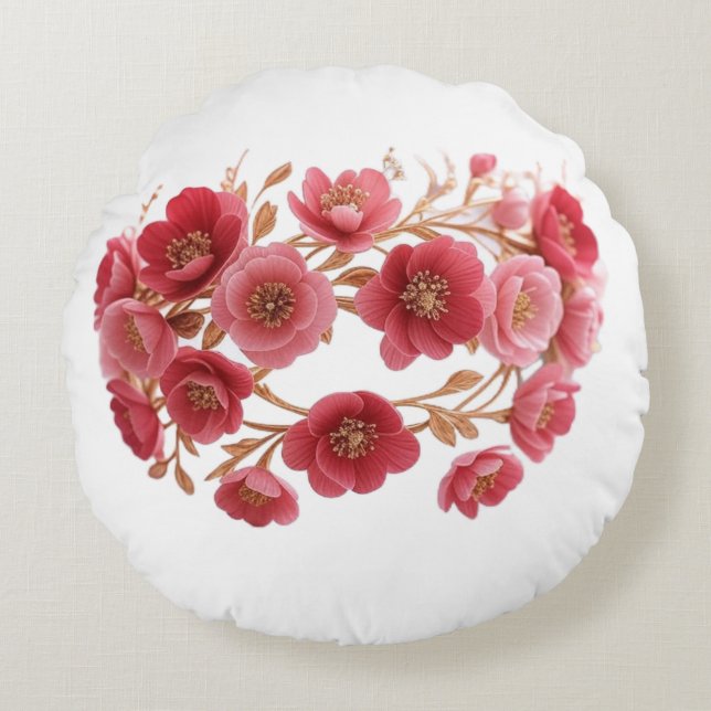 Almofada Redonda Coroa Floral do Dia da Mãe Luxuosa (Frente)