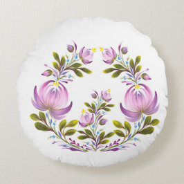 Almofada Redonda Coroa Floral Rósea Decorativa