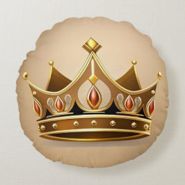 Almofada Redonda Coroa Ouro Elegante
