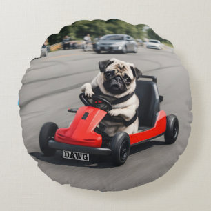 Almofada Redonda Corrida Pug go-kart