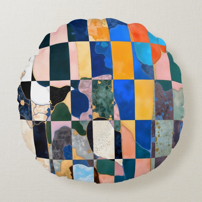 Almofada Redonda Cortina de Checkerboard Luxe (Frente)