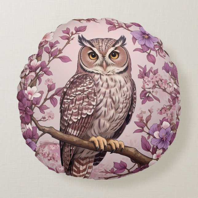 Almofada Redonda Coruja Roxo-Roxo Elegante (Frente)