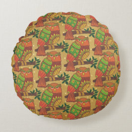 Almofada Redonda Corujas de Arte Folclórica em Filhos