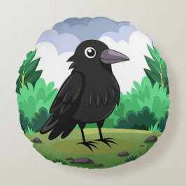 Almofada Redonda Corvo de desenho animado fofo decoração de pássaro