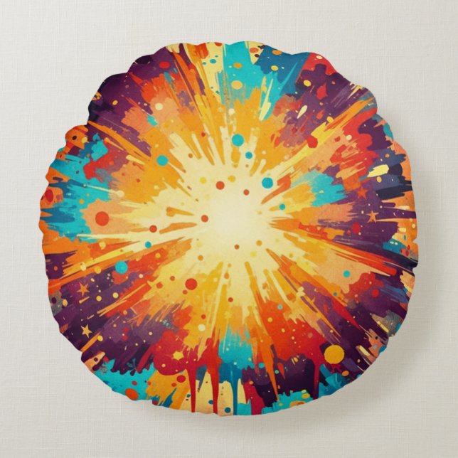 Almofada Redonda Cosmic Burst Abstract Splatter Art (Frente)