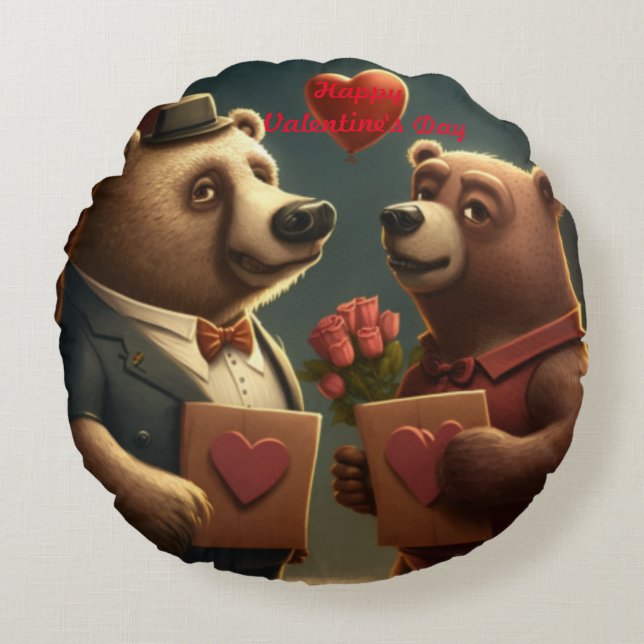 Almofada Redonda costume de desenho animado de namorados (Frente)