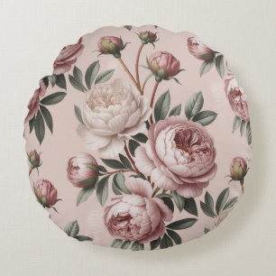 Almofada Redonda Cottagecore Floral Romântico Vintage Peônia