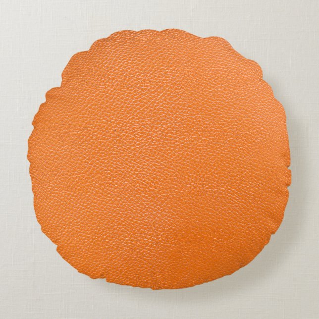 Almofada Redonda Couro e couros de fundo de couro laranja,t (Frente)