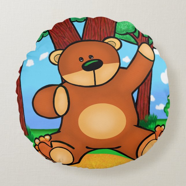 Almofada Redonda Coussin Ours dans la prairie - Bear in grassland (Frente)