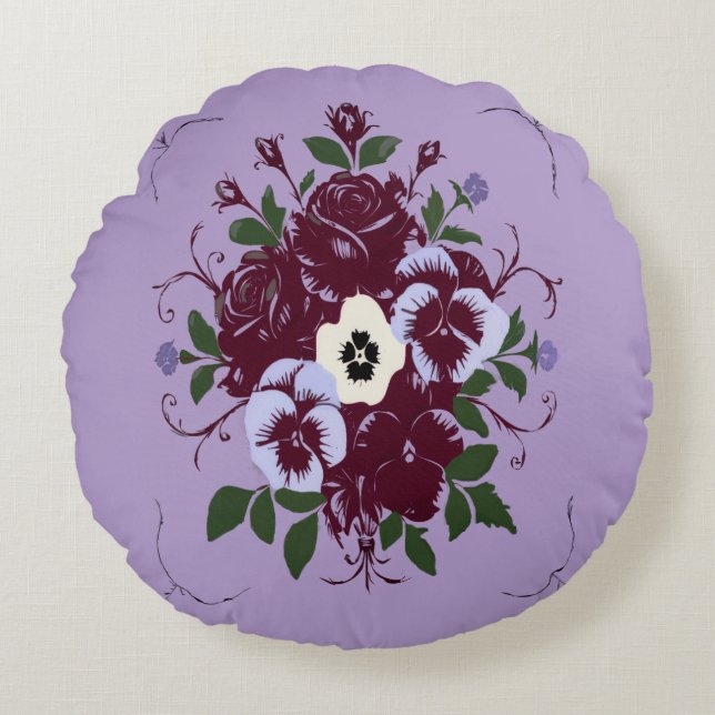 Almofada Redonda Coussin Rond Bouquet de Violettes (Frente)