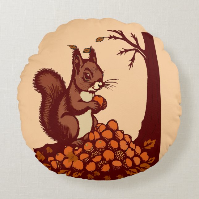 Almofada Redonda 🐿️ Coussin Rond Écureuil d'Automne (Frente)