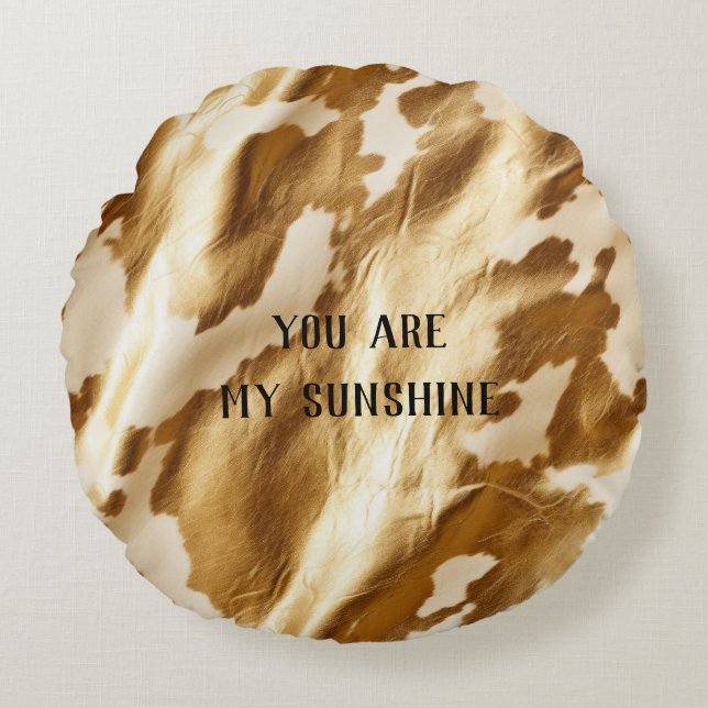 Almofada Redonda Cowhide de Creme Branco Dourado Ocidental (Frente)
