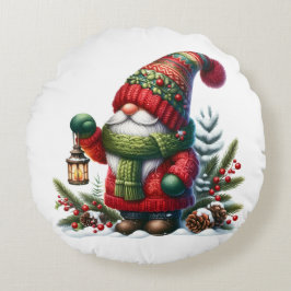 Almofada Redonda Cozy Christmas Gnome Art – Festive Holiday