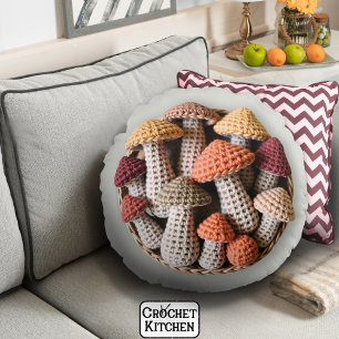 Almofada Redonda Cozy Cottagecore Crochet Mushroom Basket