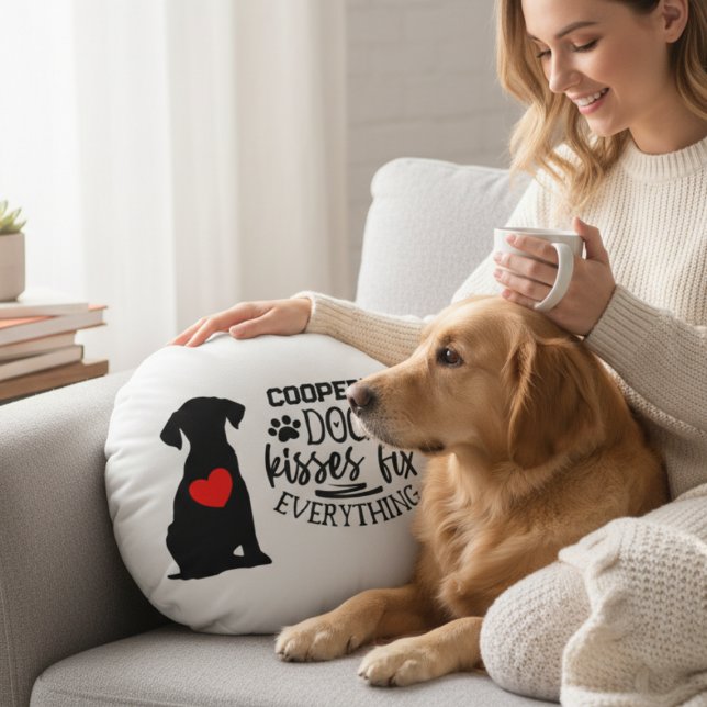 Almofada Redonda Cozy Dog Lover – Dog Kisses Fix Everything (Cozy Dog Lover – Dog Kisses Fix Everything Pillow)