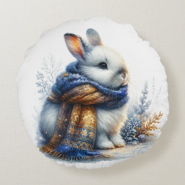 Almofada Redonda Cozy Winter Bunny Rabbit (Verso)