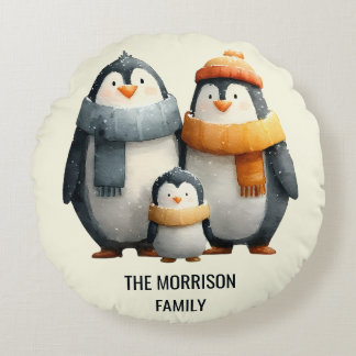 Almofada Redonda Cozy Winter Penguin Family