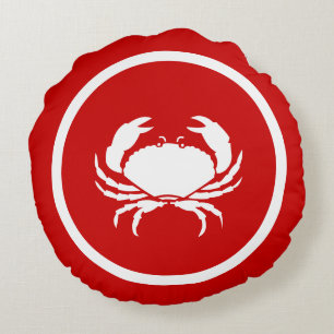Almofada Redonda CRAB e lagosta, de cor vermelha e branca