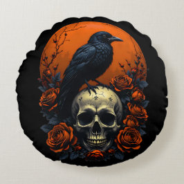Almofada Redonda Crânio com Rosas e doce gótico