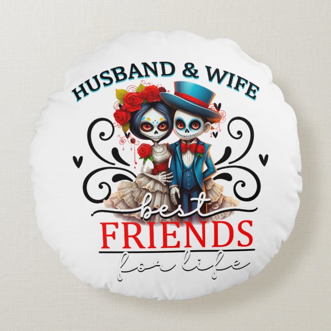 Almofada Redonda Crânio de açúcar em Casal (Frente)