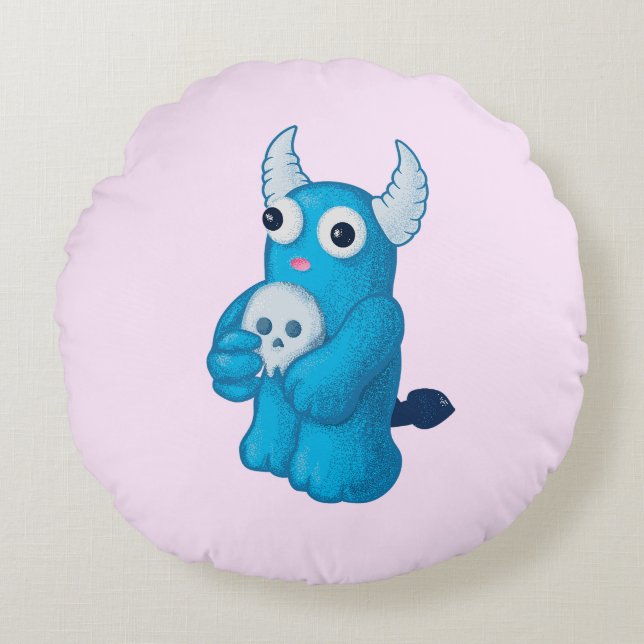 Almofada Redonda Crânio de demônio bonito - Personagem de desenho a (Frente)
