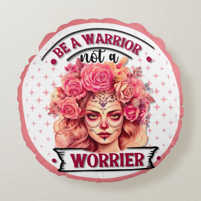 Almofada Redonda Crânio rosa e Bonito (Frente)