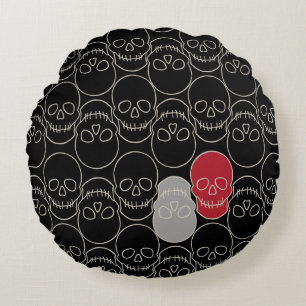 Almofada Redonda Crânios - Preto-Bato e Branco-Osso
