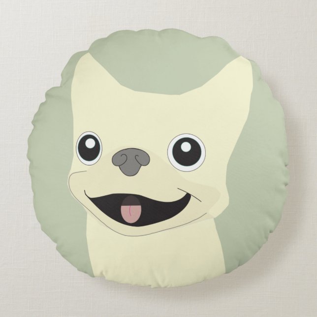 Almofada Redonda Cream French Bulldog, Sage (Frente)