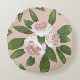 Almofada Redonda Cream Garden Harmony: Camellias e Greenery