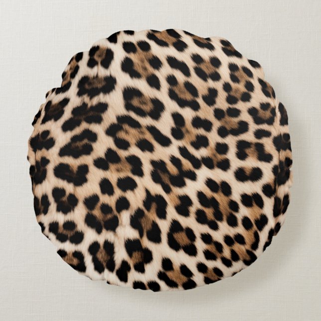 Almofada Redonda Creamy Brown Black Leopardo (Frente)