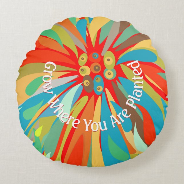 Almofada Redonda Cresça Onde Você Está Plantado Com Chrysanthemum (Frente)