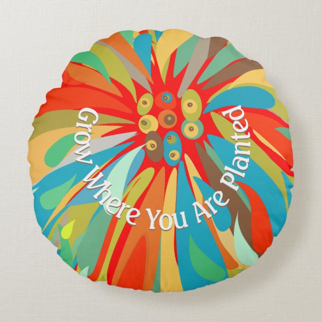 Almofada Redonda Cresça Onde Você Está Plantado Com Chrysanthemum (Frente)