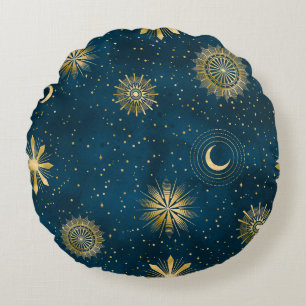Almofada Redonda Crescent Moon Starry Night Celestial