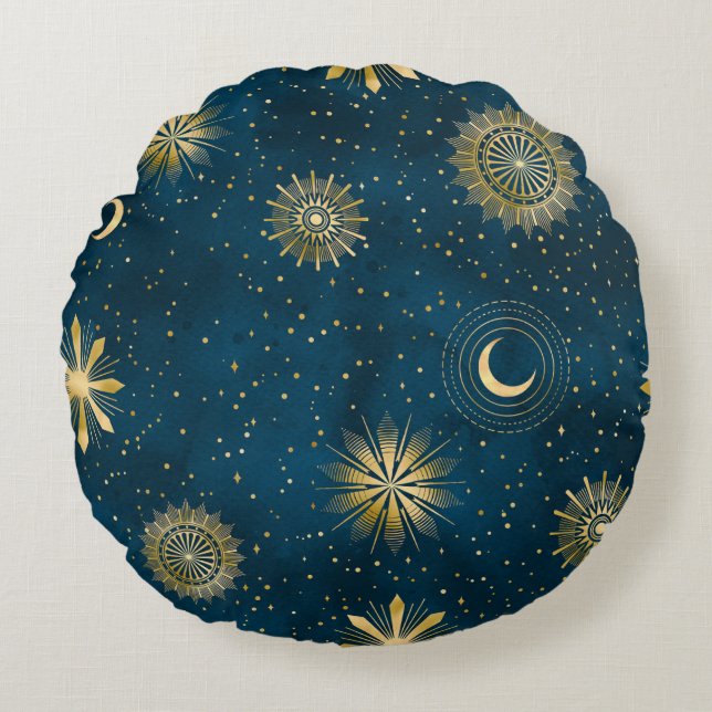 Almofada Redonda Crescent Moon Starry Night Celestial (Frente)