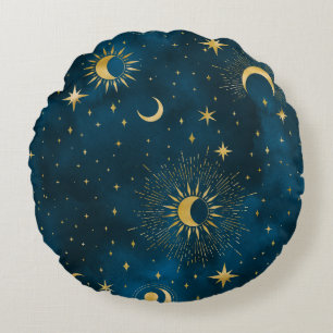 Almofada Redonda Crescent Moon Starry Night Celestial
