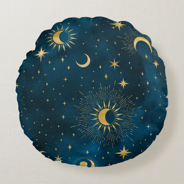 Almofada Redonda Crescent Moon Starry Night Celestial (Frente)