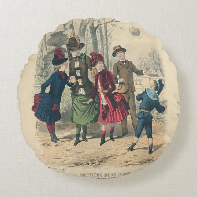 Almofada Redonda Crianças Antigas Familiares Vitorianas (Frente)